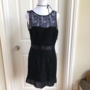 WiNK Black Cocktail Dress - Jillian, Mesh & Lace w Ruffle Hem (M)